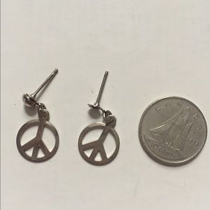 Silver peace sign dangle earrings